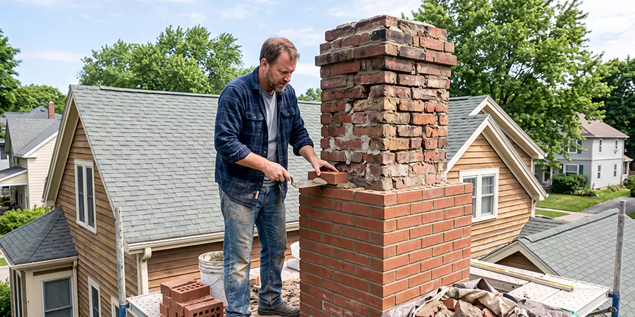 Old and Crumbling Brick Chimney Rebuild Downey