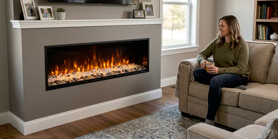 Electric Fireplace With Crystal and Pebble Embers Downey